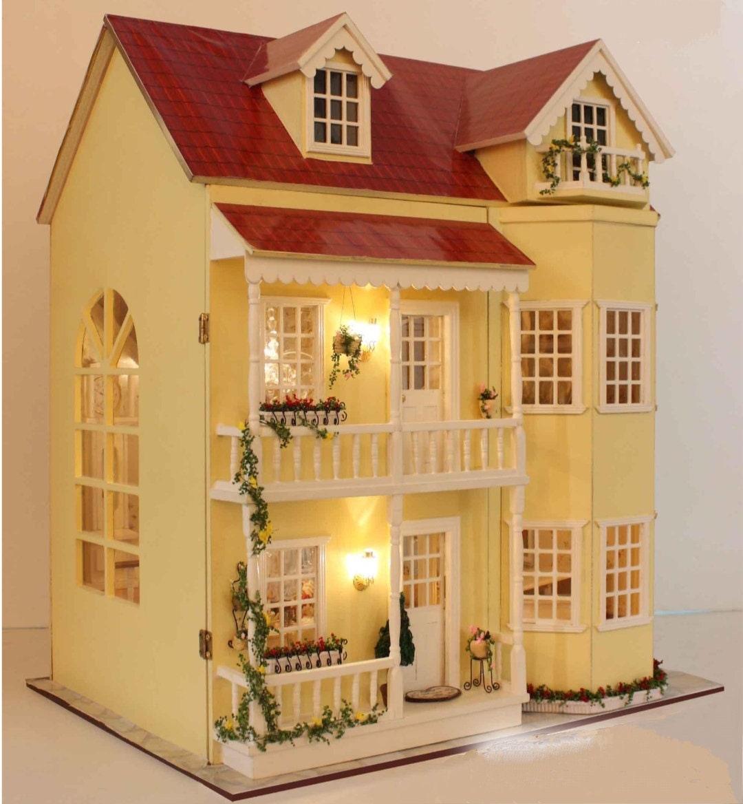 Modern Dollhouse Miniature with Furniture European Style DIY Dollhouse Kit - Openable Doors Room Large Dollhouse Free Musical Movement Box - Rajbharti Crafts