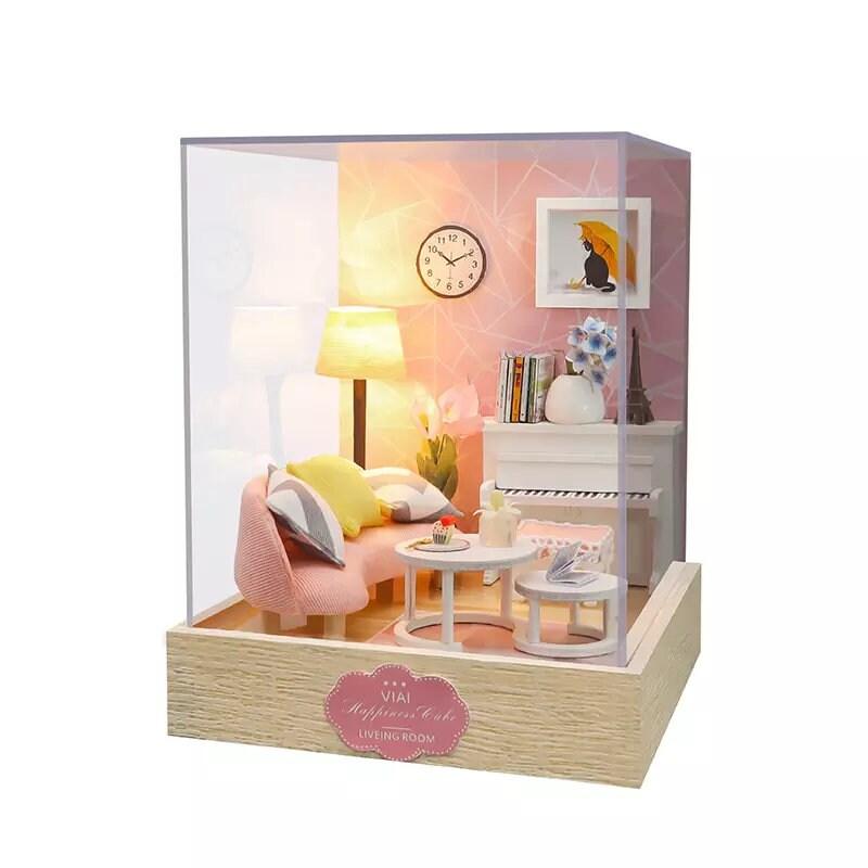 DIY Dollhouse Kit Box Dollhouse Miniature - Living Room Miniature Dollhouse - Free Dust Cover - Birthday Christmas Thanksgiving DIY Gifts - Rajbharti Crafts