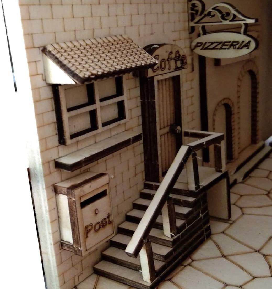 Alley Book Nook - DIY Doll House - Book Shelf Insert - Book Scenery - Bookcase Bookend - Book Dioramas with Light Model Building Kit - Rajbharti Crafts