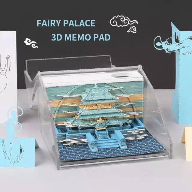 Chinese Fairy Palace Miniature 3D Note Pad - Creative Memo Pad - 3D Omoshiroi Block - DIY Paper Craft - Stationery Toys With LED - Gifts - Rajbharti Crafts