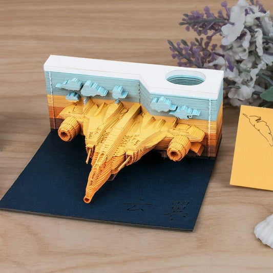 Military Fighter Jet Aeroplane 3D Note Pad - Creative Memo Pad - 3D Omoshiroi Block - DIY Paper Craft - Stationery Toys With LED - Gifts - Rajbharti Crafts