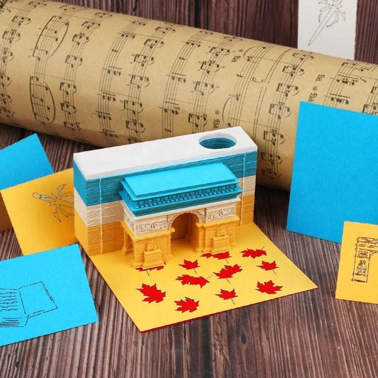 Paris Arc de Triomphe Miniature 3D Note Pad - Creative Memo Pad - 3D Omoshiroi Block - DIY Paper Craft - Stationery Toys With LED - Gifts - Rajbharti Crafts