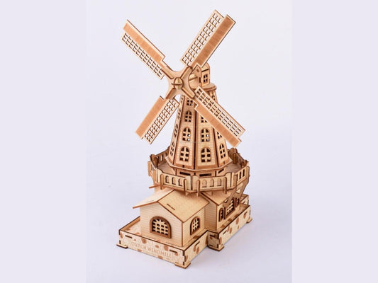 Dutch Windmill DIY 3D Wooden Puzzle Kit - Mechanical Movement Windmill STEM Toy Kit - Windmill Miniature - DIY Wooden Puzzle Kit - Rajbharti Crafts