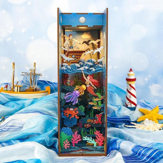The Little Mermaid Book Nook Kit - Sea Girl Book Nook - City Under Sea Book Shelf Insert Book Scenery Bookcase with LED Model Building Kit - Rajbharti Crafts