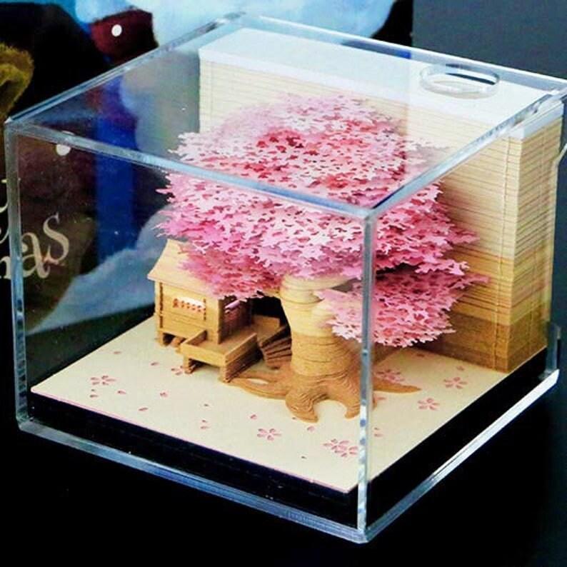 Tree Cottage Miniature Model Building 3D Note Pad - Creative Memo Pad - Omoshiroi Block - DIY Paper Craft - Stationery Toys With LED - Gifts - Rajbharti Crafts