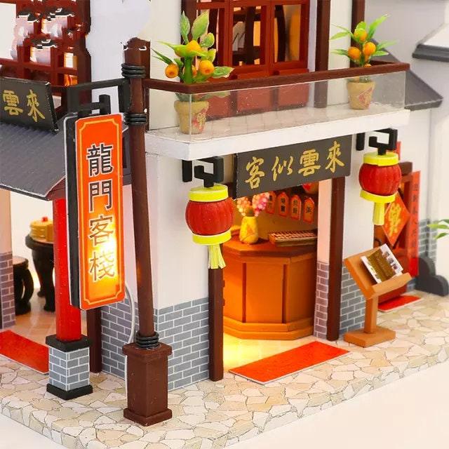 DIY Dollhouse Kit Dragon Gate Inn Ancient Chinese Style Doll House Miniature Capital City Doll House Adult Craft Birthday Gift Miniature - Rajbharti Crafts