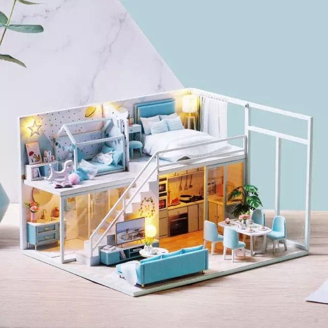 DIY Dollhouse Kit - Poetic Living Room Miniature Dollhouse Kit - Modern Apartment Doll House Kit - Birthday, Christmas Gift Adult Craft - Rajbharti Crafts