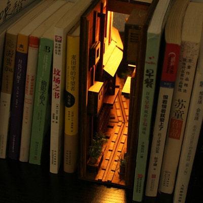 DIY Wizard Alley Book Nook - Japanese Book Nook - Book Shelf Insert - Book Scenery - Diorama - Bookcase Bookend with LED Model Building Kit - Rajbharti Crafts