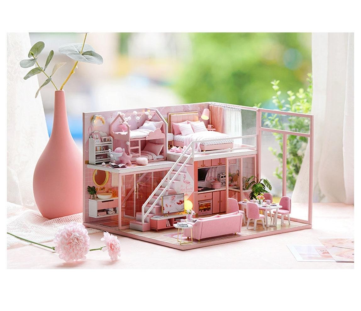 DIY Dollhouse Kit - Poetic Living Room Miniature Dollhouse Kit - Modern Apartment Doll House Kit - Birthday, Christmas Gift Adult Craft - Rajbharti Crafts