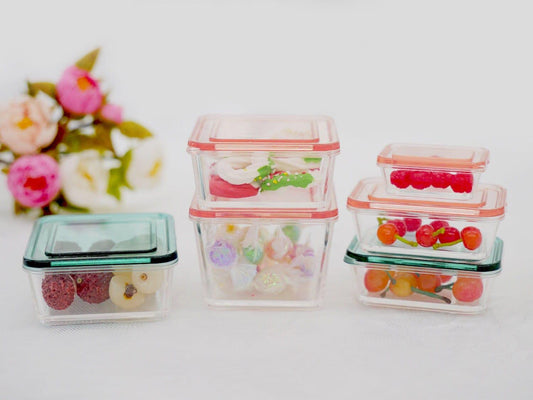Miniature Fruits Storage Containers - Set of 9 Containers - Fresh Keeping Box - Mini Storage Box With Lid - Dollhouse Miniature Accessories - Rajbharti Crafts