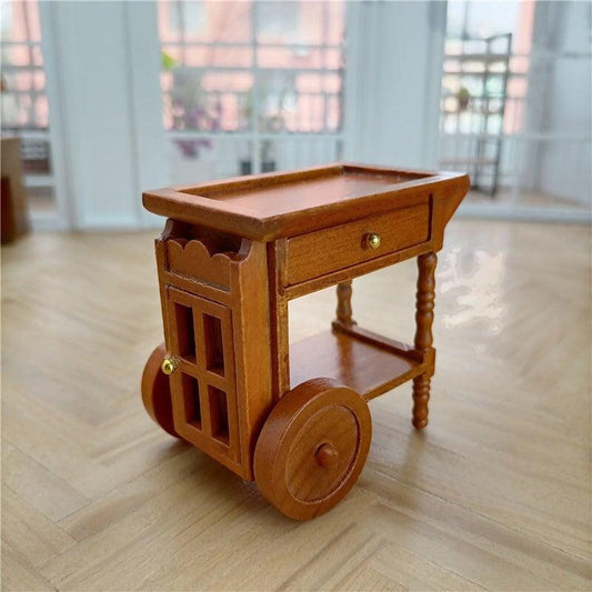 1:12 Scale - Dollhouse Miniature Dinning Cart - Wooden Retro Food Serving Cart - Miniature Dinning Car - Miniature Tea Serving Cart - Rajbharti Crafts