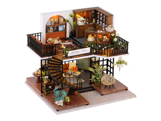 DIY Dollhouse Kit - Momo Tea Shop - Dollhouse Cafe Miniature Coffee Shop Dollhouse Miniature Coffee Shop Kit Christmas Gift - Rajbharti Crafts