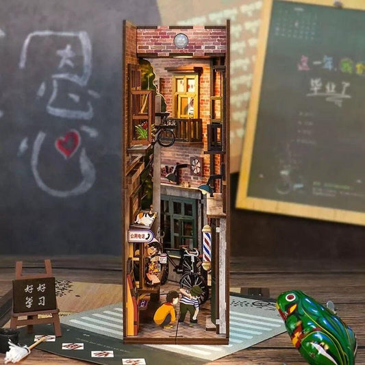 Old Memories Book Nook - DIY Book Nook Kits Book Doll House Book Shelf Insert Book Scenery Bookends Bookcase with Light Model Building Kit - Rajbharti Crafts