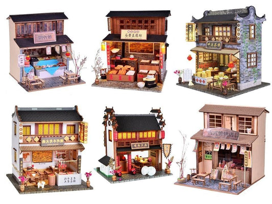 DIY Dollhouse Kit Tea Shop Sushi Restaurant Meat Shop Momos Shop Bakery Dollhouse Ancient Times Classical Shop Chinese Style Dollhouse - Rajbharti Crafts