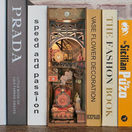 Steam Train Engine - DIY Book Nook Kits Book Doll House Book Shelf Insert Book Scenery Bookends Bookcase with Light Model Building Kit - Rajbharti Crafts