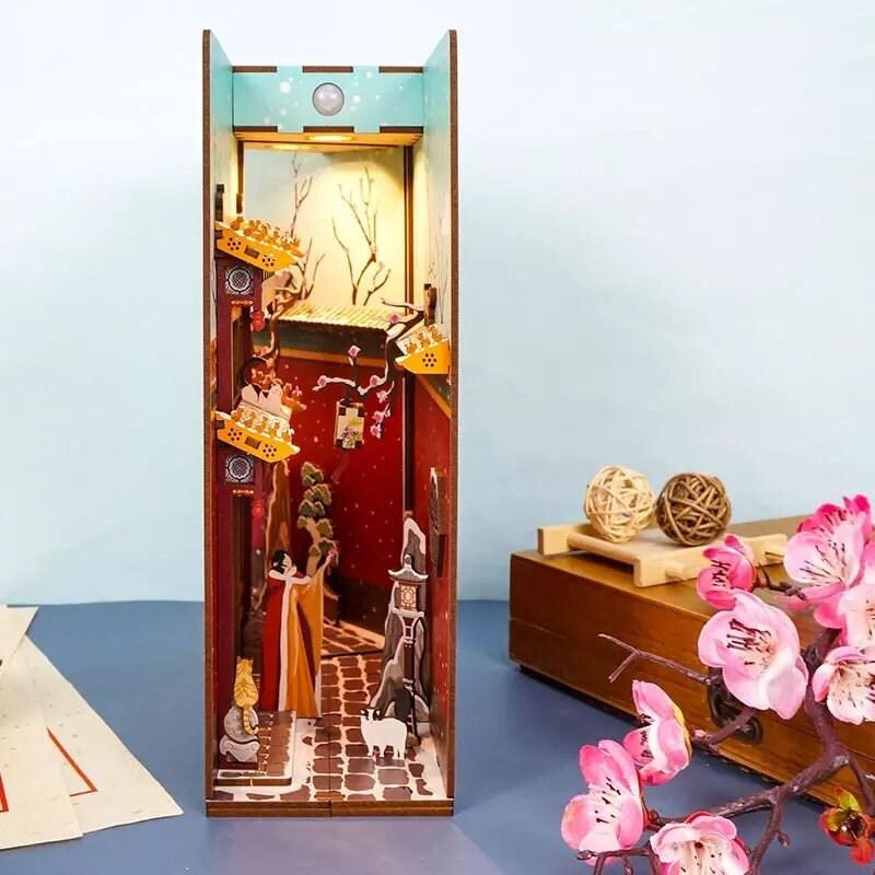 Cats Diary Book Nook - DIY Book Nook Kits Book Doll House Book Shelf Insert Book Scenery Bookends Bookcase with Light Model Building Kit - Rajbharti Crafts