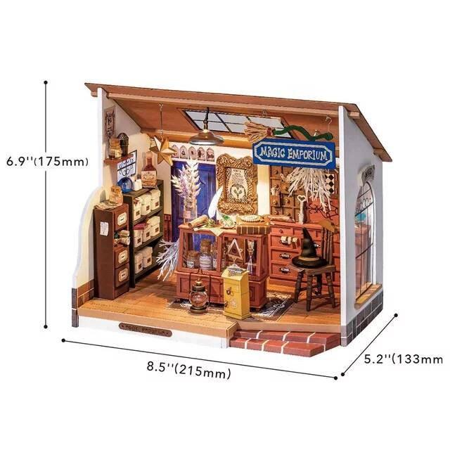 Magic Emporium DIY Doll House Kit - Wizard School Office Miniature - Magical Room Miniature - Dollhouse Miniature With Furniture - Rajbharti Crafts