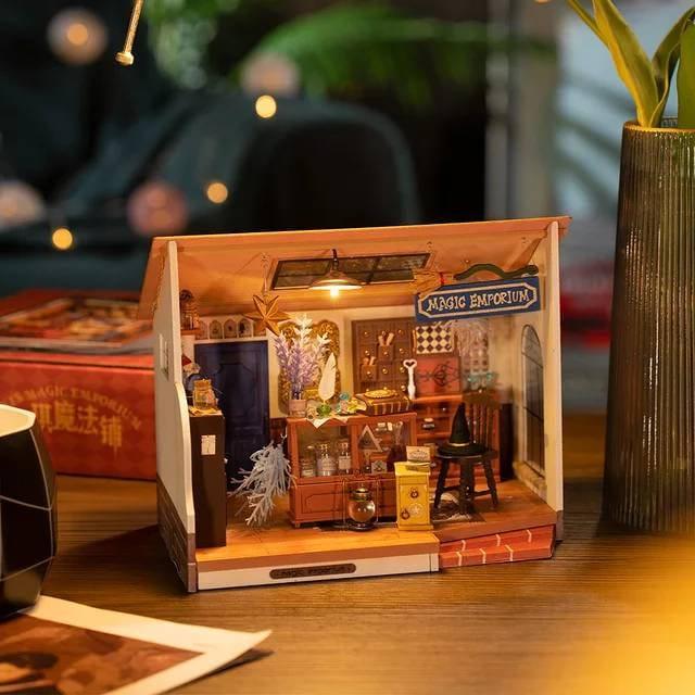 Magic Emporium DIY Doll House Kit - Wizard School Office Miniature - Magical Room Miniature - Dollhouse Miniature With Furniture - Rajbharti Crafts