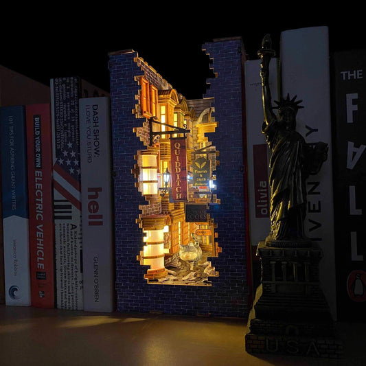 DIY Magic Alley Book Nook - DIY Book Nook Kits - Wizard Alley Book Nook Dioramas Book Shelf Insert Book Scenery with LED Model Building Kit - Rajbharti Crafts