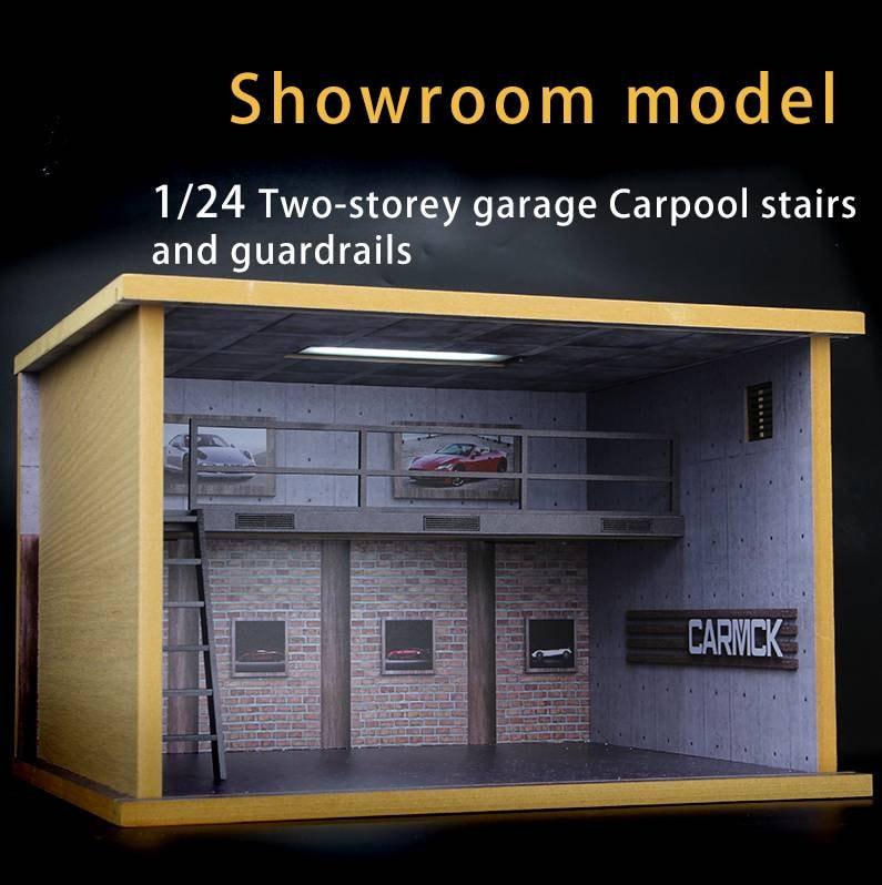 Toy Car Storage - Die Cast Two Story Car Garage Diorama - Double Deck Car Parking Lot - DIY 1:24 Model Car Showroom Diorama Parking With LED - Rajbharti Crafts