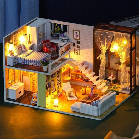 Miniature Dollhouse - DIY Dollhouse Kit - Contracted City Apartment Dollhouse Modern Style Living Room Duplex Miniature Kit Adult Crafts Kit - Rajbharti Crafts