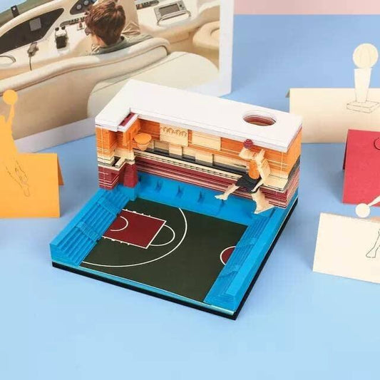 Basketball Court 3D Note Pad Creative Memo Pad Omoshiroi Block Basketball Lover Gifts DIY Paper Craft Stationery Toys Sports Lover Gifts - Rajbharti Crafts