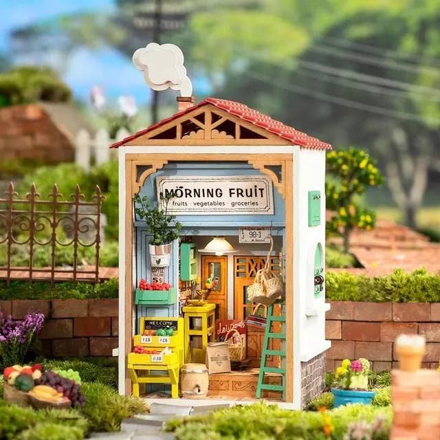 Mini Town Series Miniature Dollhouse Free Time Bookshop Sweet Jam Shop Morning Fruit Store Dream Yard Garden Grocery Shop DIY Dollhouse Kits - Rajbharti Crafts