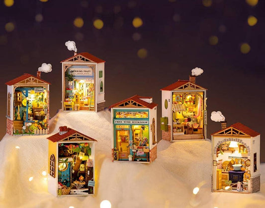 Mini Town Series Miniature Dollhouse Free Time Bookshop Sweet Jam Shop Morning Fruit Store Dream Yard Garden Grocery Shop DIY Dollhouse Kits - Rajbharti Crafts