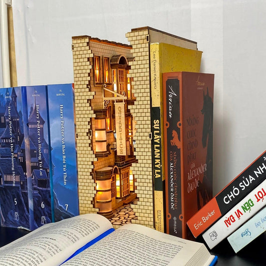 DIY Magic Alley Book Nook - DIY Book Nook Kits - Wizard Alley Book Nook Dioramas Book Shelf Insert Book Scenery with LED Model Building Kit - Rajbharti Crafts